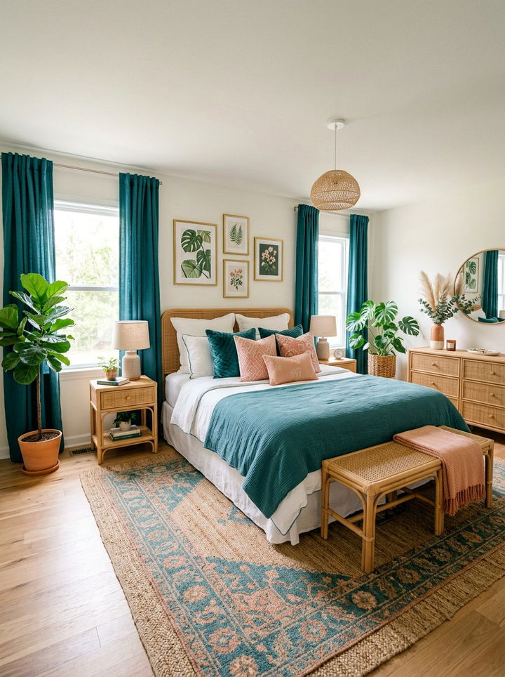 Teal and peach pink bedroom - 30 pink and blue bedroom color combo