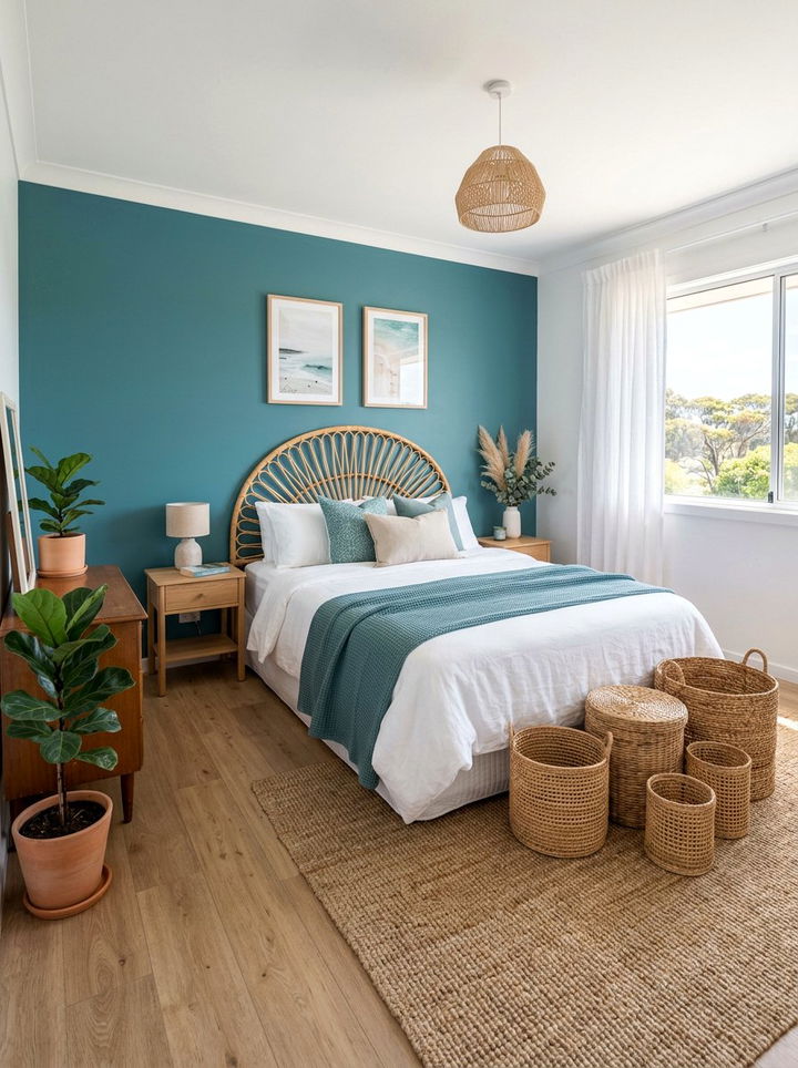 Teal and rattan bedroom - 30 minimalist teal bedroom ideas
