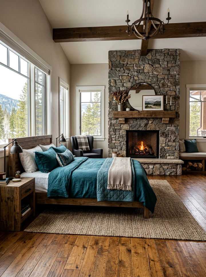 Teal and stone rustic bedroom - 30 rustic teal bedroom ideas