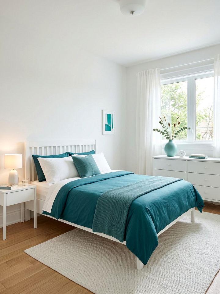 Teal and white bedroom - 30 minimalist teal bedroom ideas
