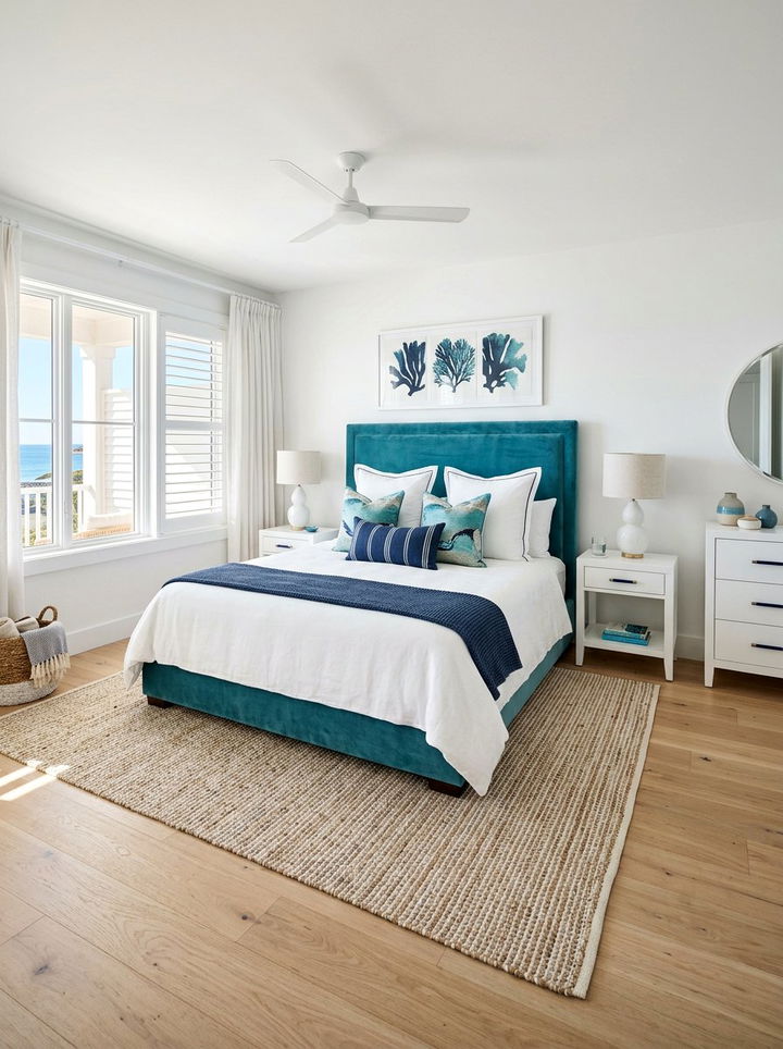 Teal and white coastal bedroom - 30 coastal teal bedroom ideas