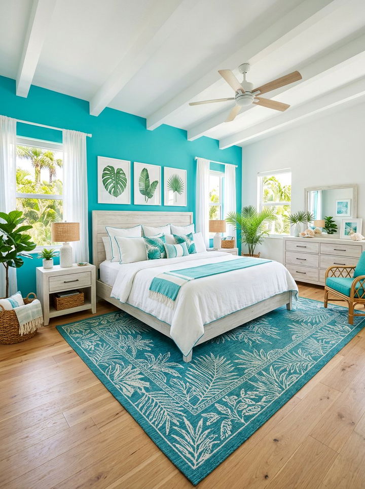 Teal and white tropical bedroom - 30 tropical bedroom color ideas