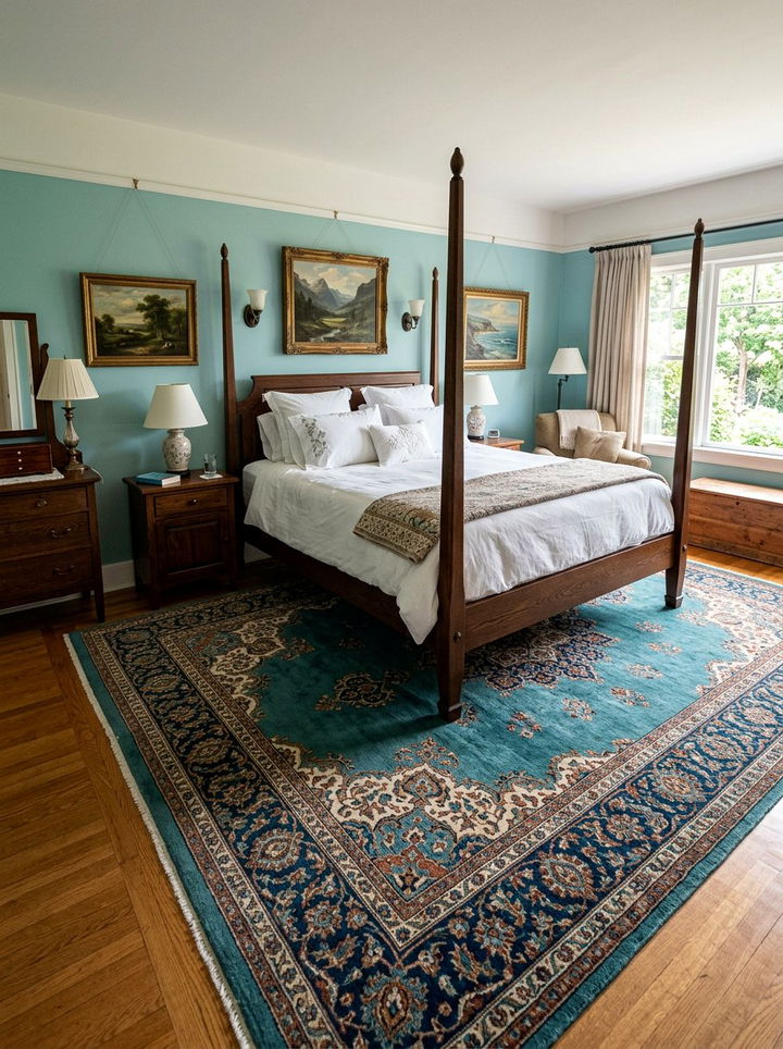 Teal area rug traditional - 30 traditional teal bedroom ideas