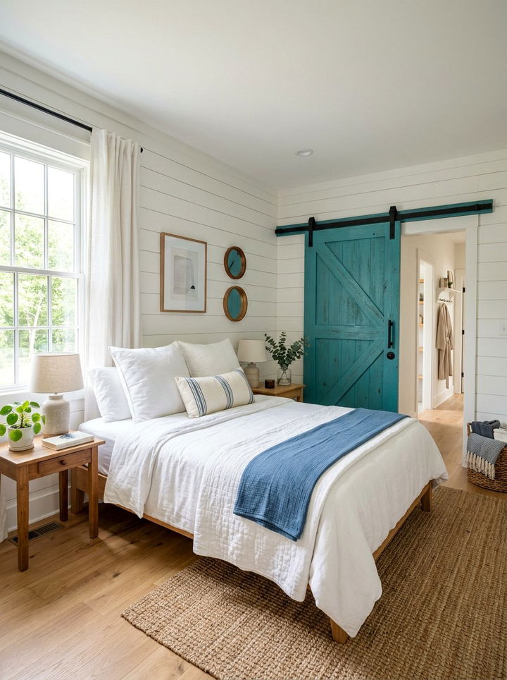 Teal barn door bedroom - 30 rustic teal bedroom ideas