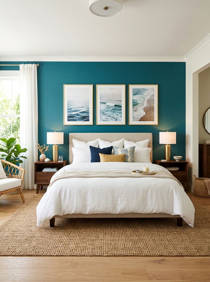 Teal bedroom accent wall - 30 coastal teal bedroom ideas