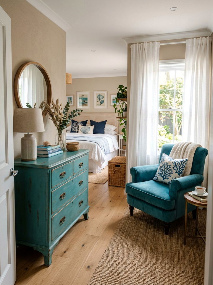 Teal bedroom furniture accents - 30 coastal teal bedroom ideas