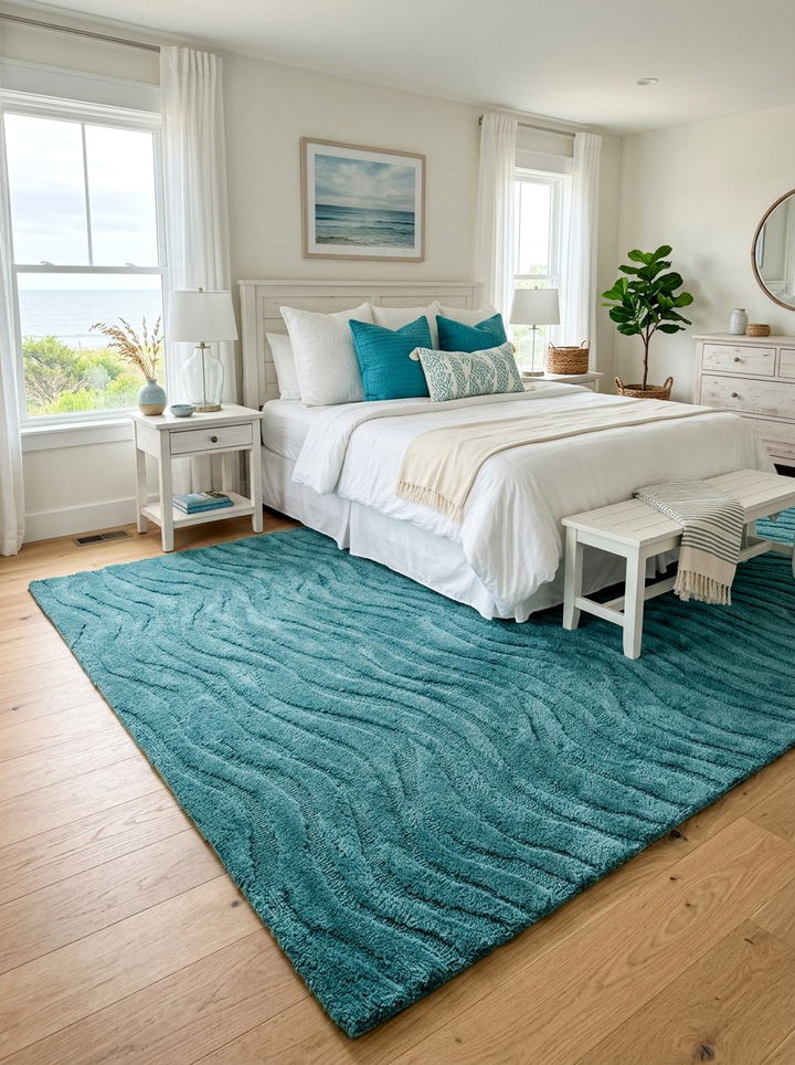 Teal bedroom rug coastal style - 30 coastal teal bedroom ideas