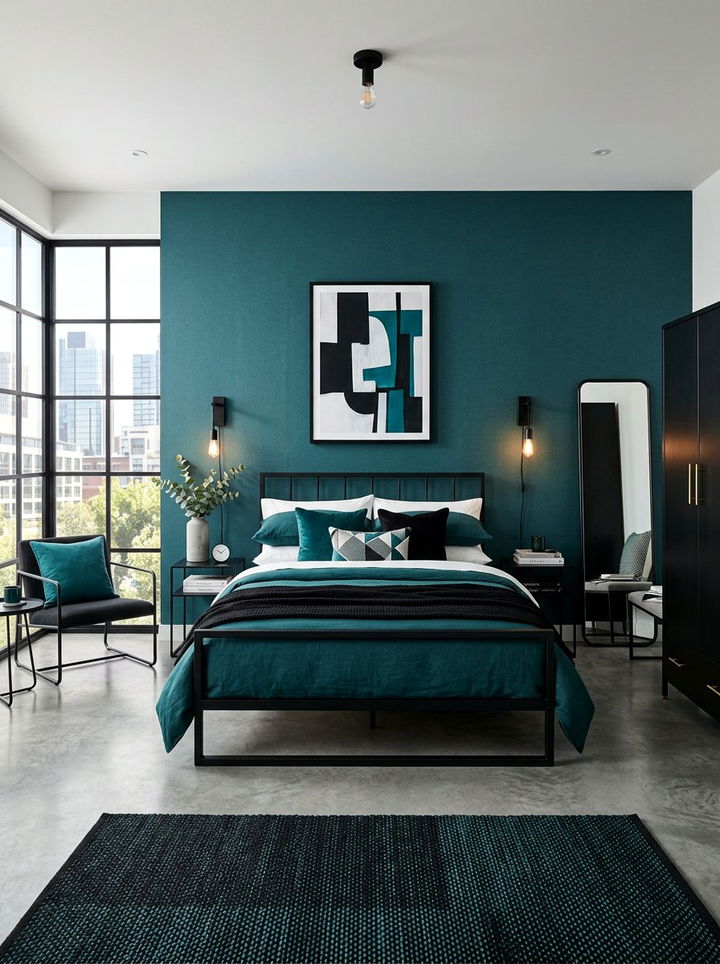 Teal black accents - 30 modern teal bedroom ideas