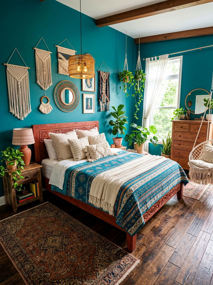 Teal boho bedroom - 30 boho bedroom color ideas