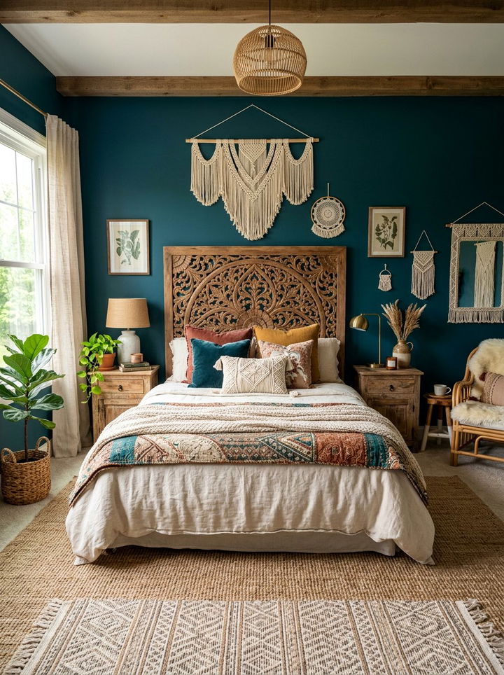 Teal boho rustic bedroom - 30 rustic teal bedroom ideas