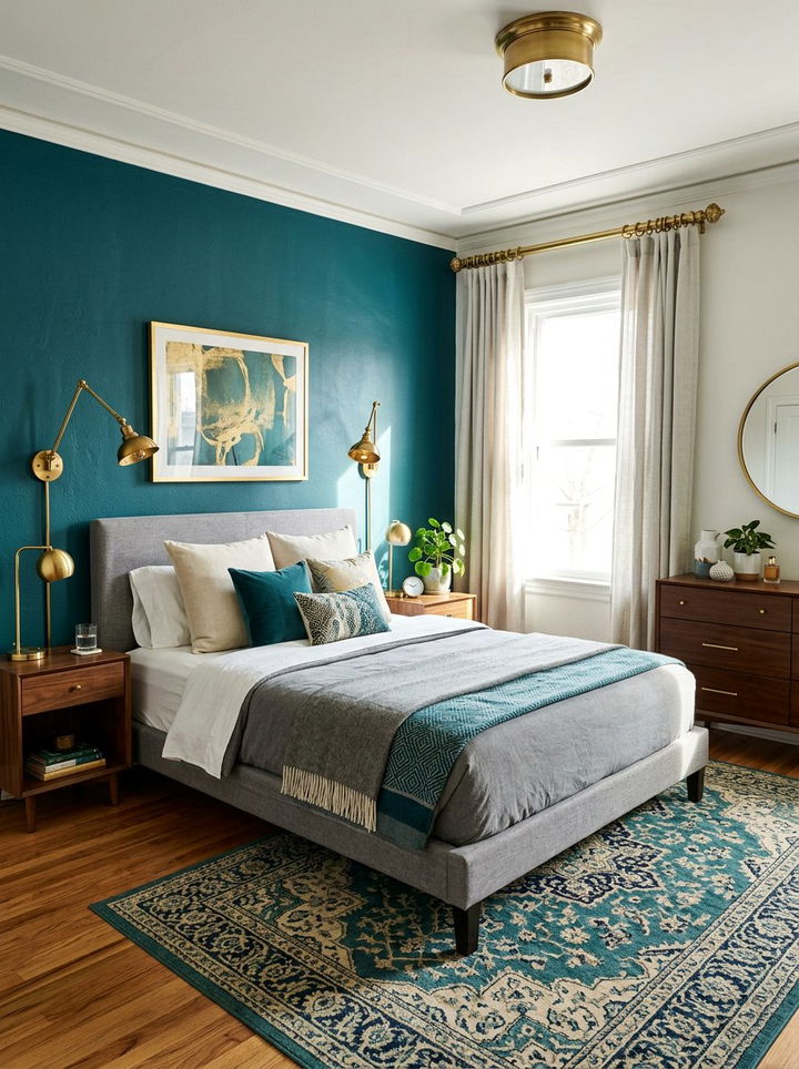 Teal brass fixtures - 30 modern teal bedroom ideas
