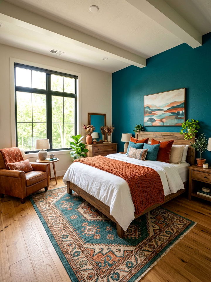Teal burnt orange - 30 modern teal bedroom ideas