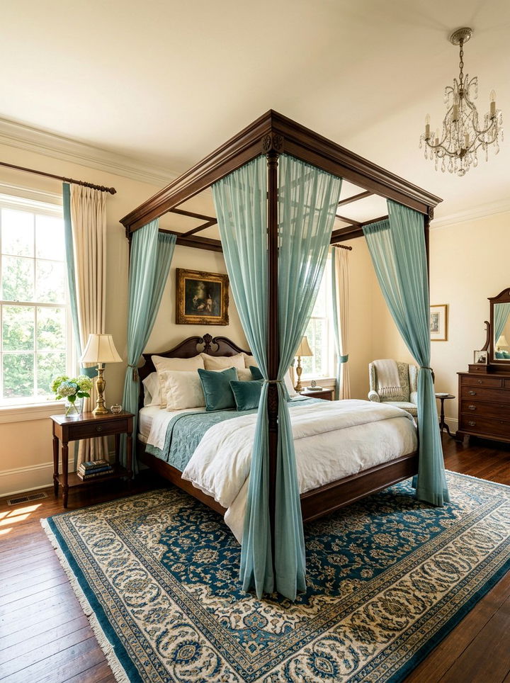 Teal canopy bed drapes - 30 traditional teal bedroom ideas