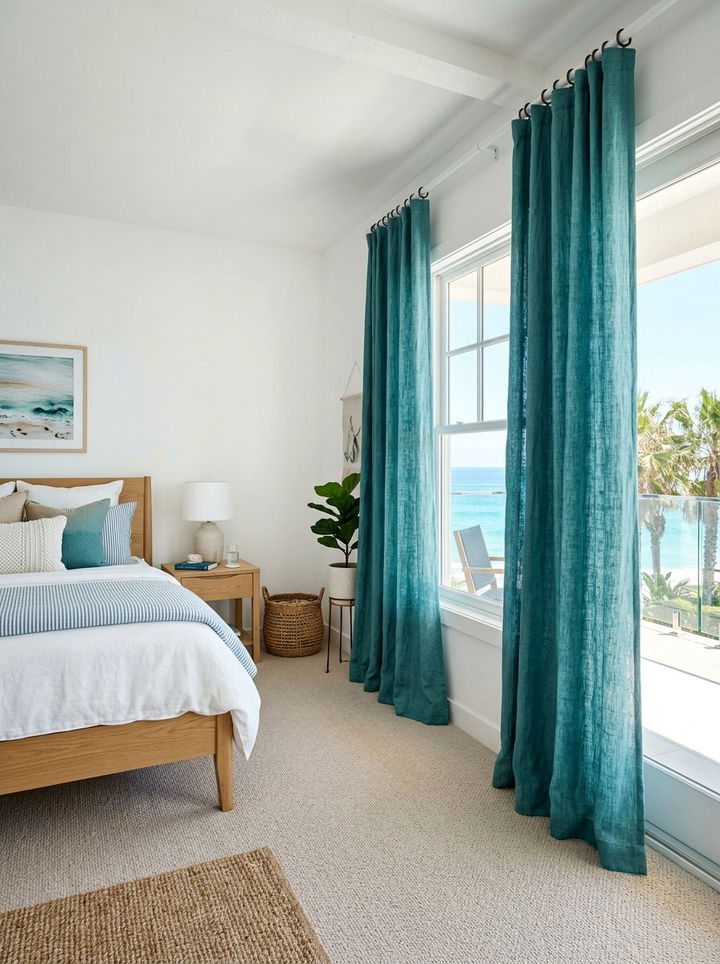 Teal coastal bedroom curtains - 30 coastal teal bedroom ideas