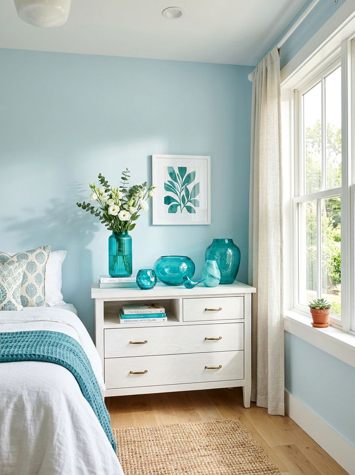 Teal glass bedroom decor accents - 30 coastal teal bedroom ideas