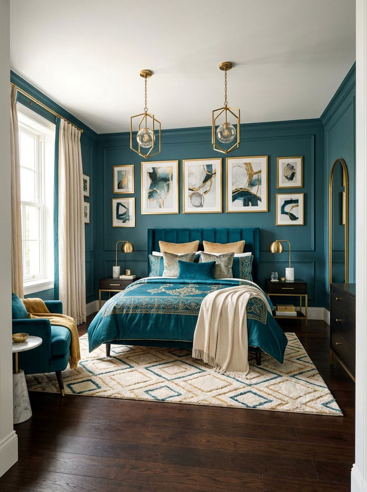Teal gold decor - 30 modern teal bedroom ideas