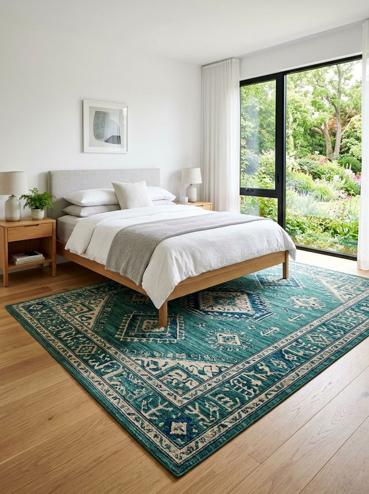 Teal green bedroom rug - 30 minimalist green bedroom ideas