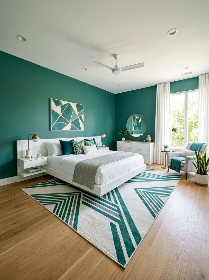Teal green contemporary bedroom - 30 green and white bedroom ideas