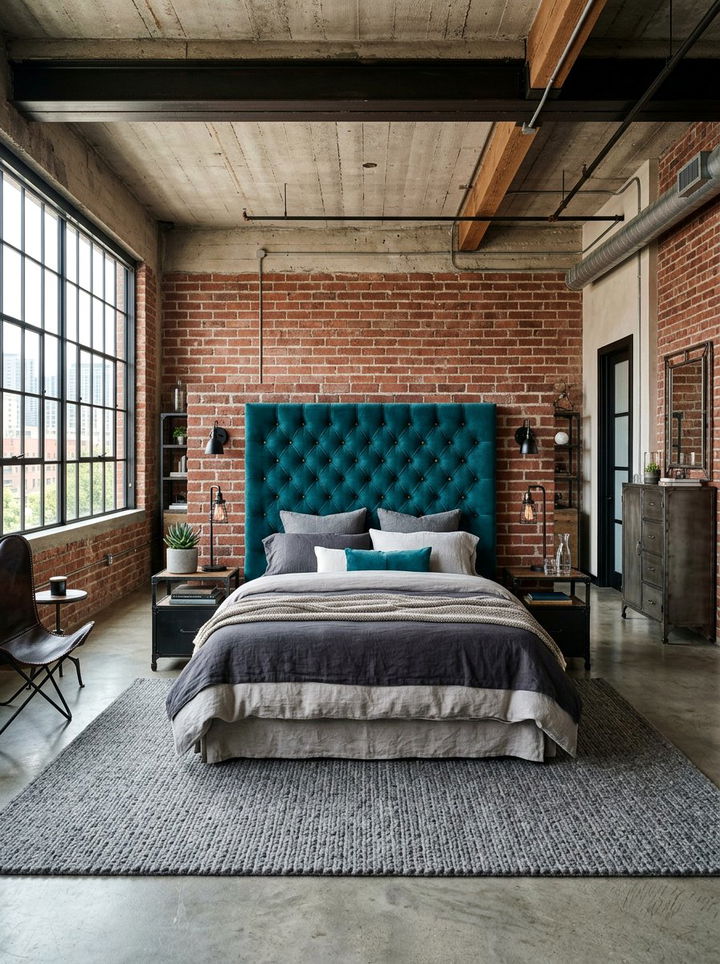 Teal headboard industrial bedroom - 30 industrial teal bedroom ideas