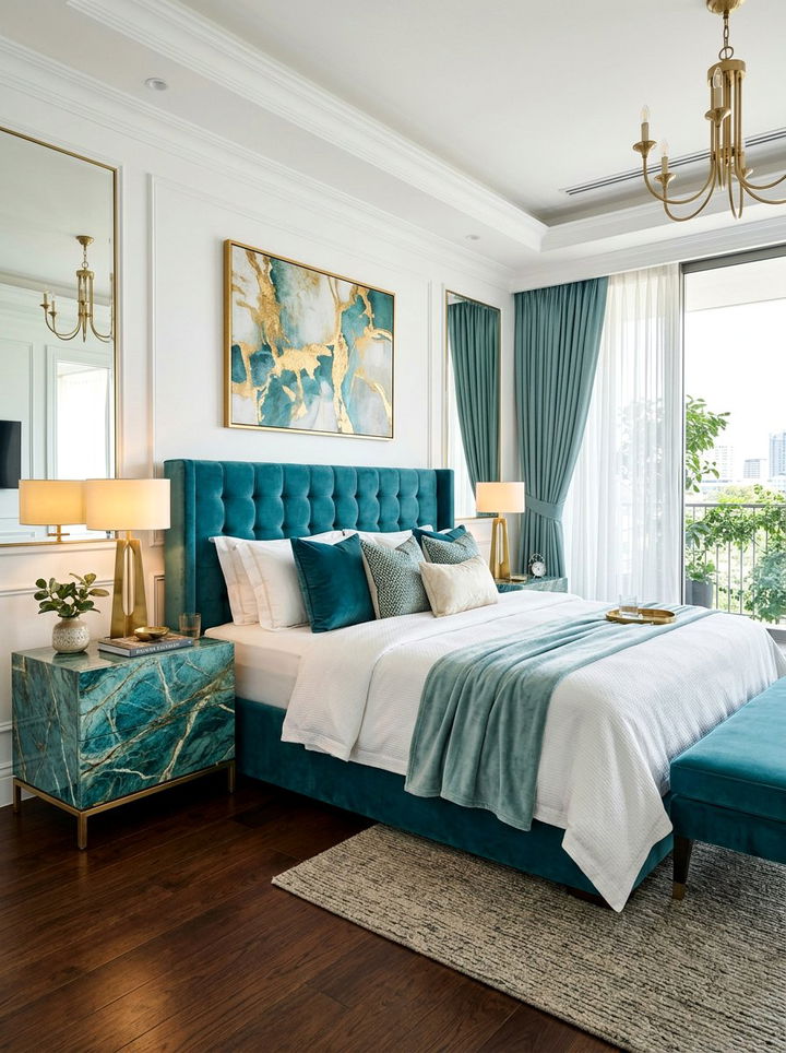 Teal marble finish - 30 modern teal bedroom ideas