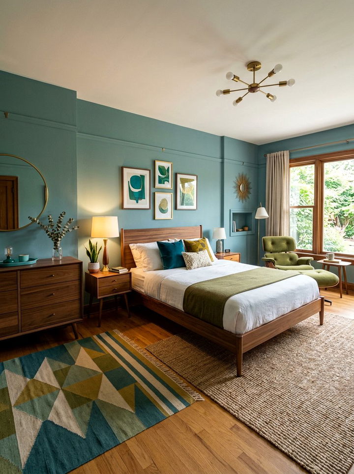 Teal mid century modern bedroom - 30 contemporary teal bedroom ideas