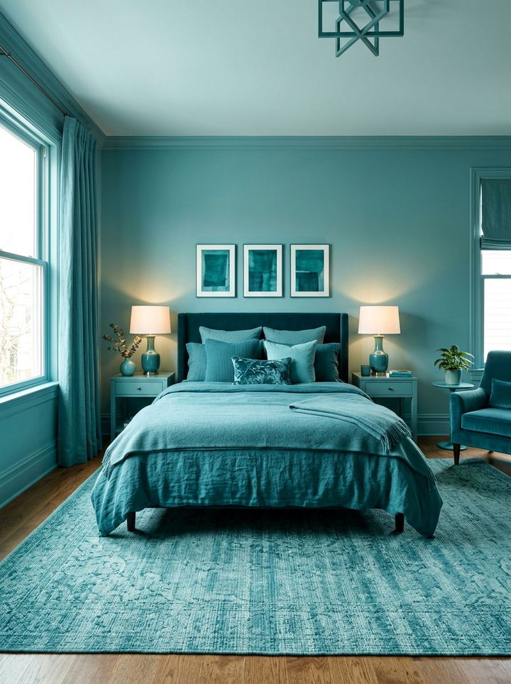Teal monochromatic bedroom - 30 minimalist teal bedroom ideas