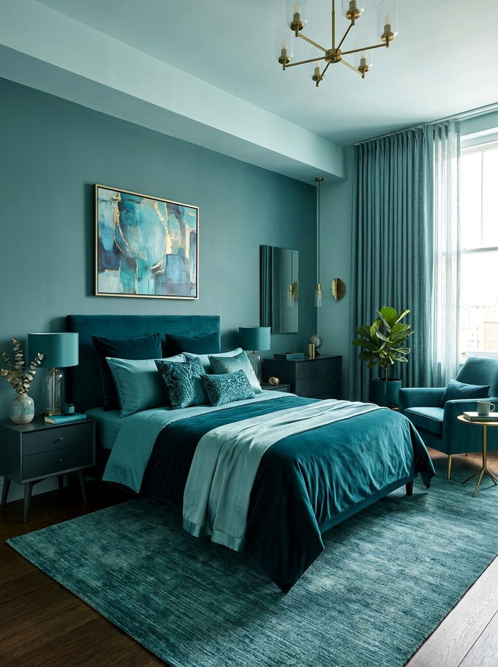 Teal monochromatic bedroom - 30 contemporary teal bedroom ideas