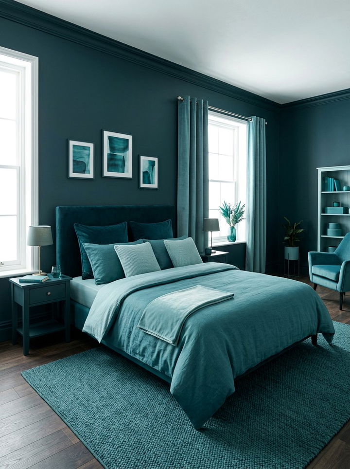 Teal monochrome room - 30 modern teal bedroom ideas