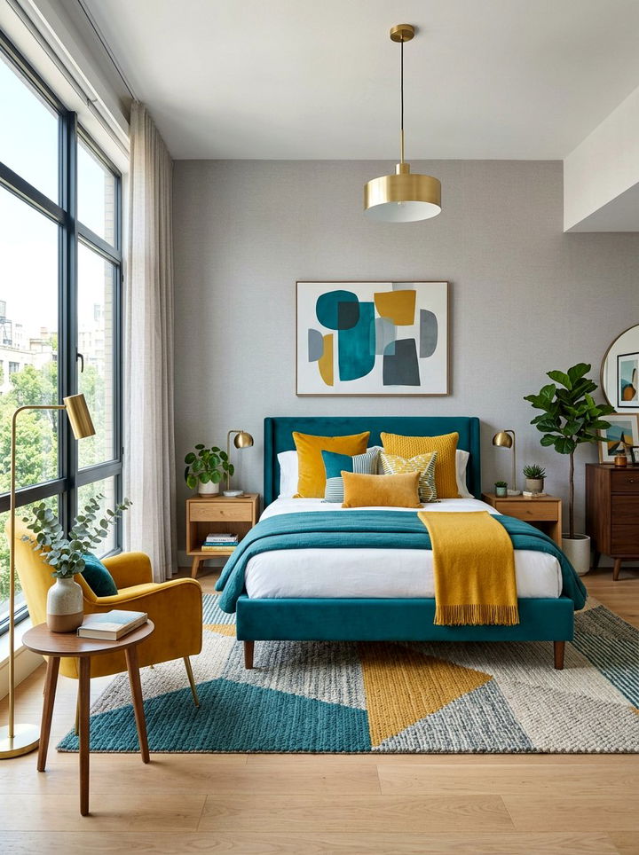 Teal mustard accents - 30 modern teal bedroom ideas
