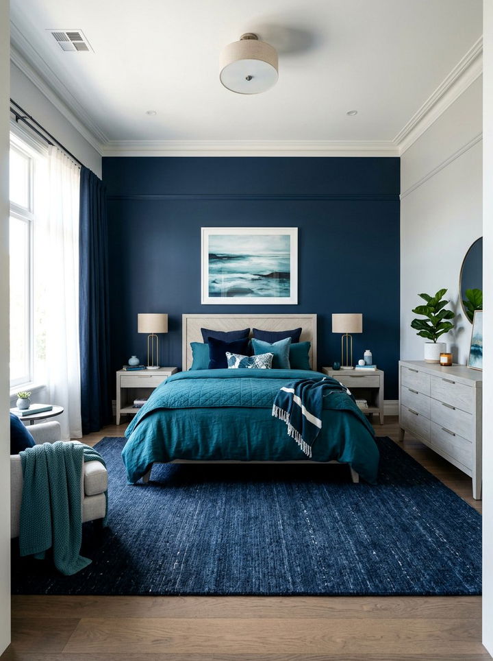 Teal navy layers - 30 modern teal bedroom ideas