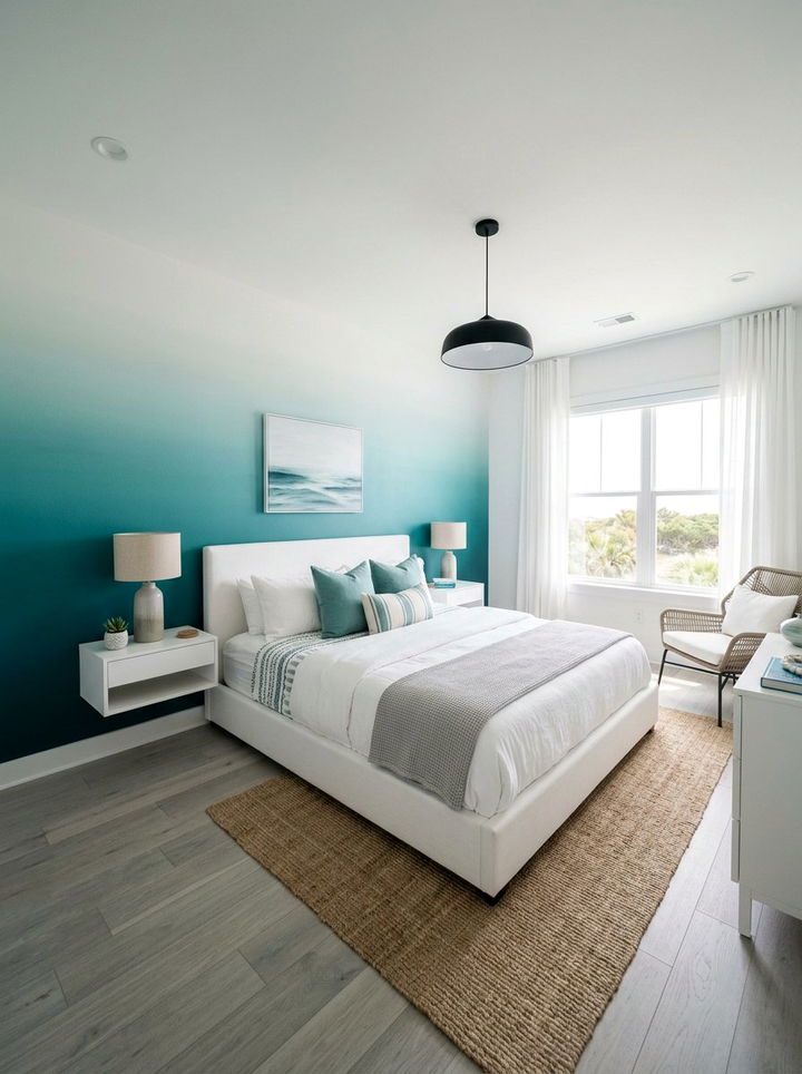 Teal ombre coastal bedroom walls - 30 coastal teal bedroom ideas