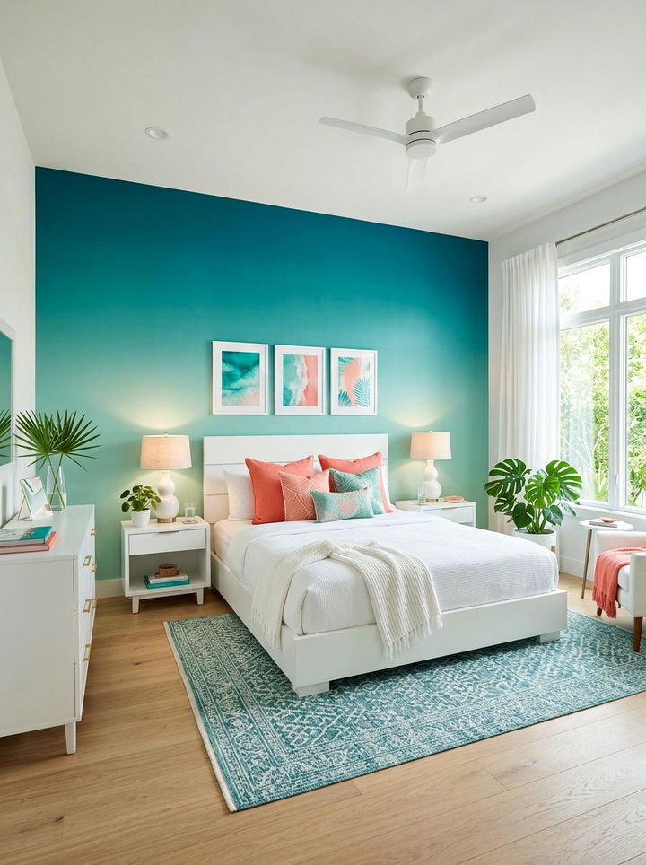 Teal ombre wall bedroom - 30 bedroom ombre wall ideas