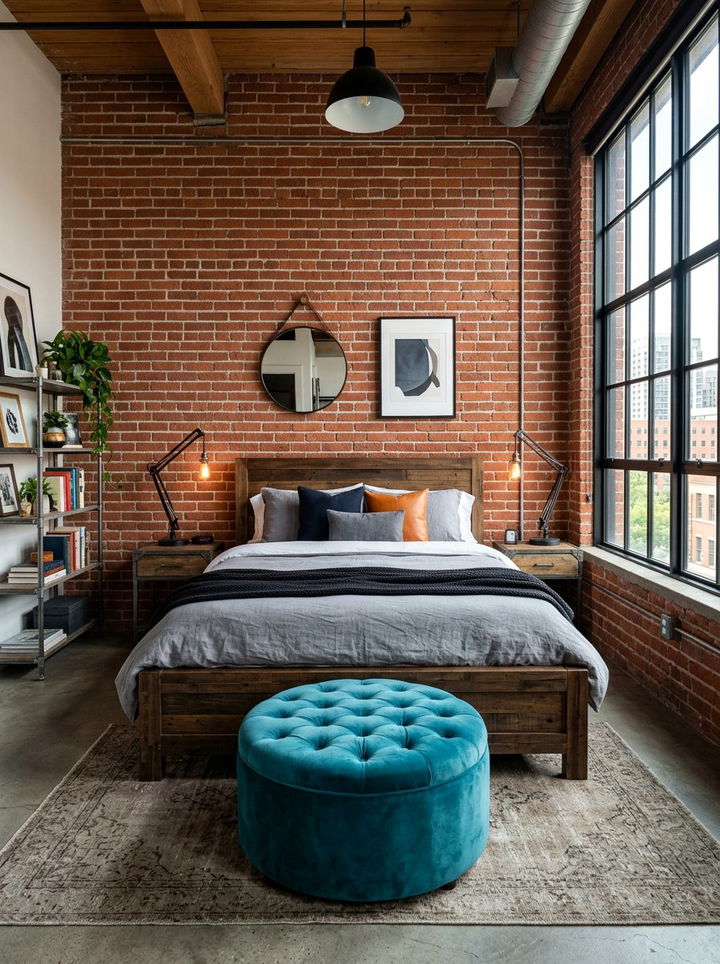 Teal ottoman industrial bedroom - 30 industrial teal bedroom ideas