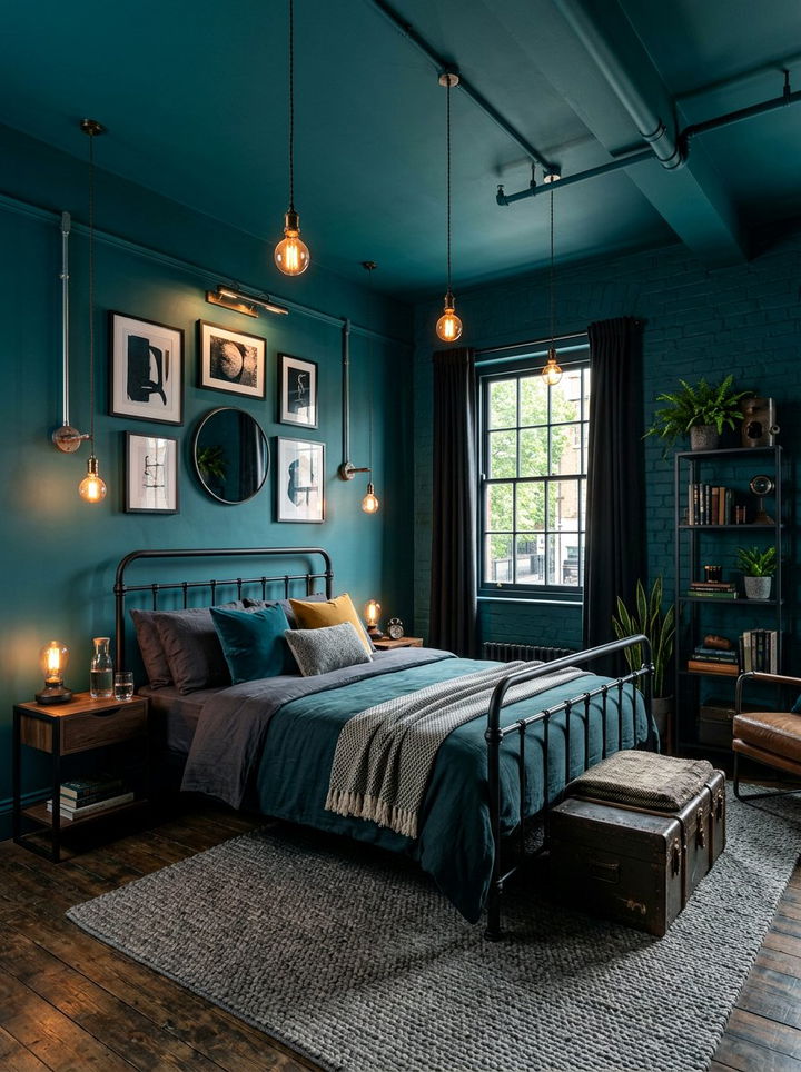 Teal paint industrial bedroom - 30 industrial teal bedroom ideas