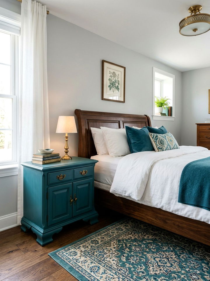 Teal painted nightstand - 30 traditional teal bedroom ideas