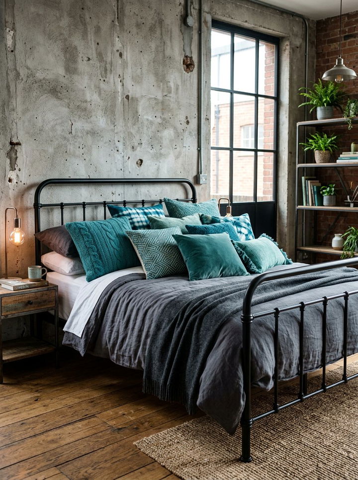 Teal pillows industrial bedroom - 30 industrial teal bedroom ideas