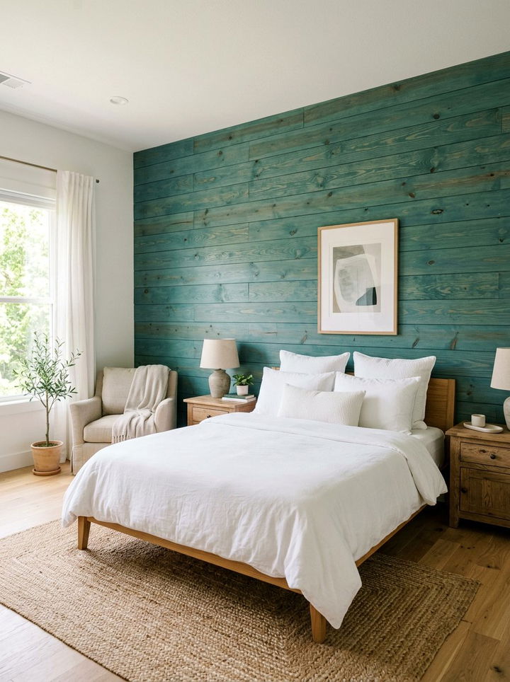 Teal plank wall bedroom - 30 rustic teal bedroom ideas