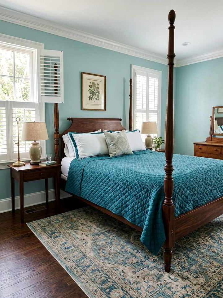 Teal quilted bedspread - 30 traditional teal bedroom ideas