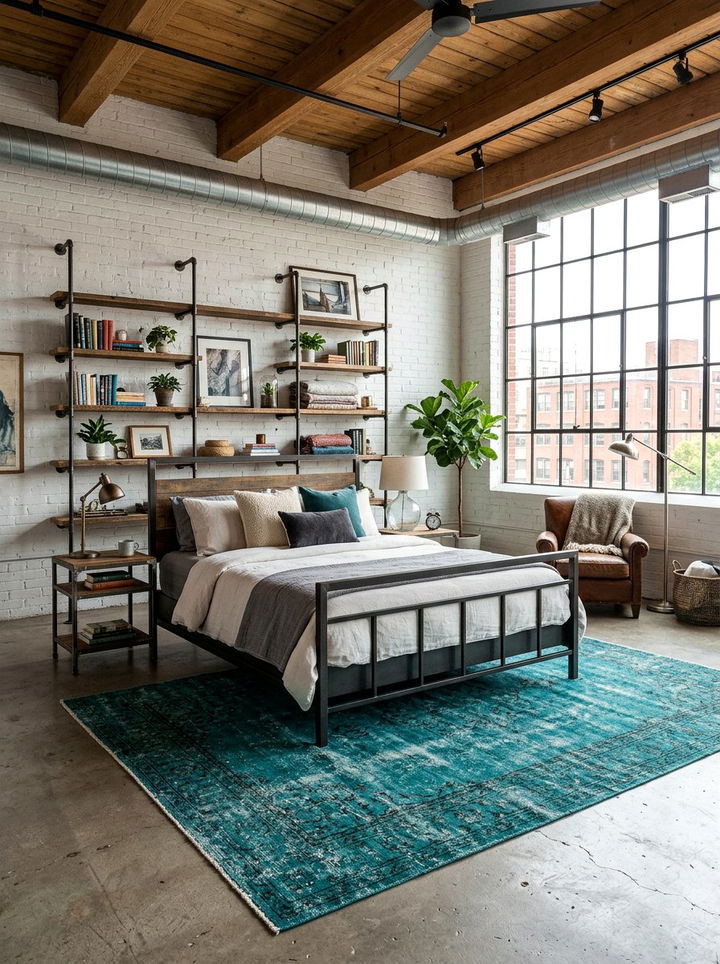 Teal rug industrial bedroom - 30 industrial teal bedroom ideas