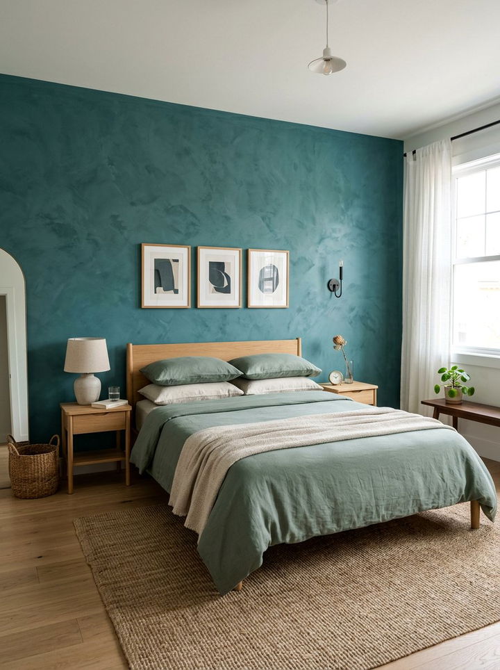 Teal textured wall bedroom - 30 minimalist teal bedroom ideas