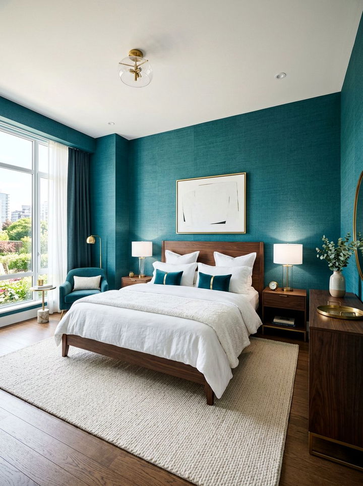 Teal textured wallpaper - 30 modern teal bedroom ideas