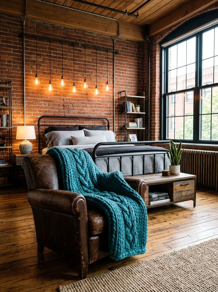 Teal throw blanket industrial bedroom - 30 industrial teal bedroom ideas