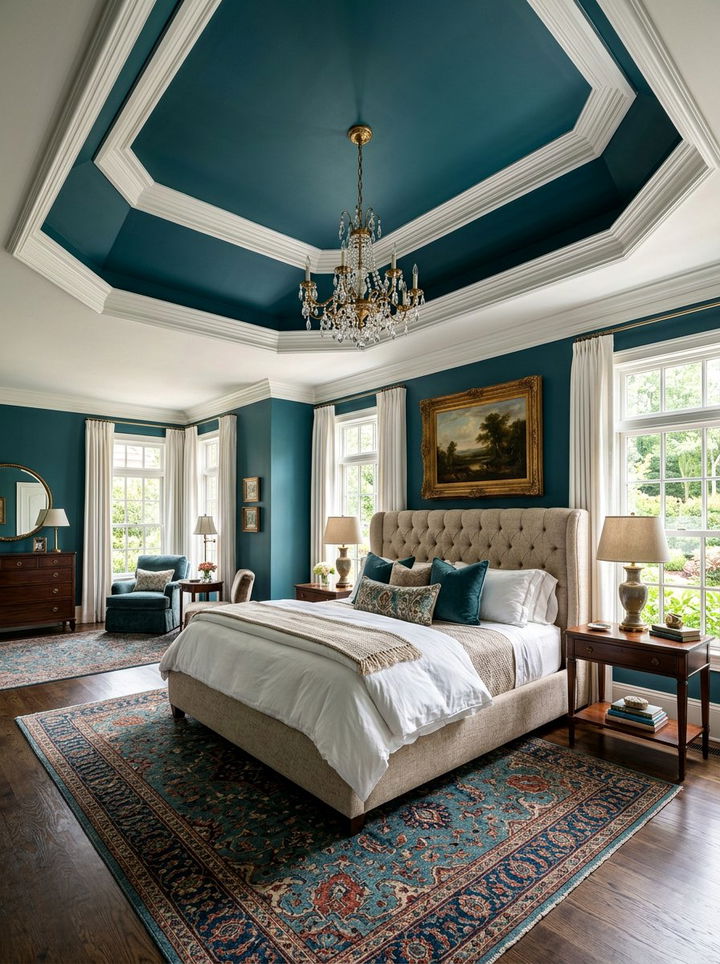 Teal tray ceiling - 30 traditional teal bedroom ideas