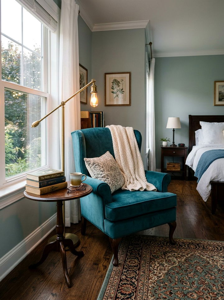 Teal upholstered armchair - 30 traditional teal bedroom ideas