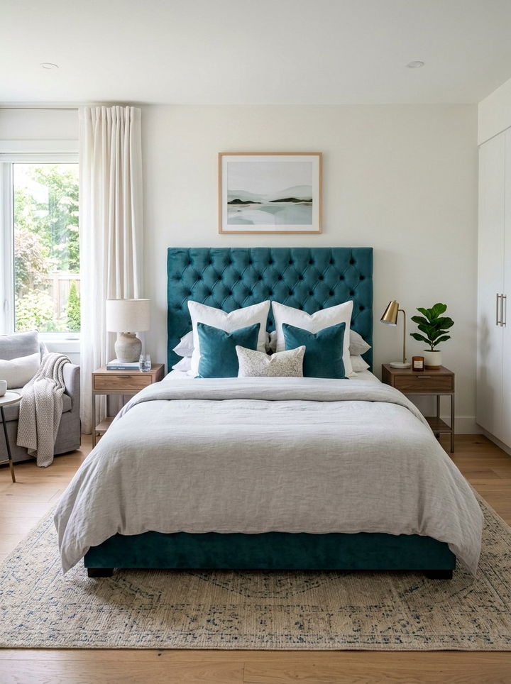 Teal upholstered headboard bedroom - 30 contemporary teal bedroom ideas