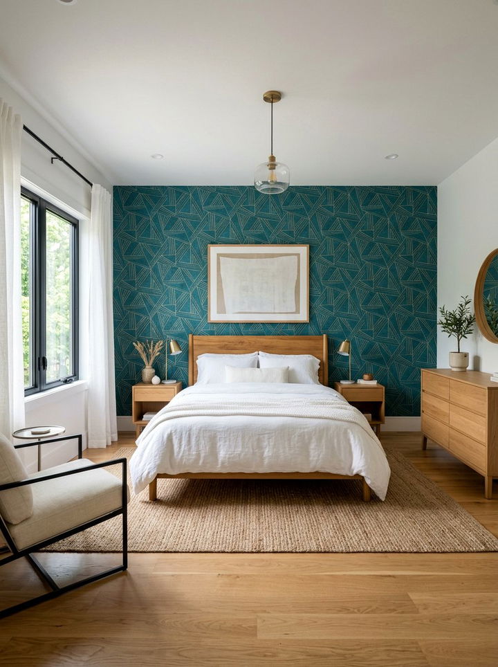 Teal wallpaper bedroom - 30 contemporary teal bedroom ideas