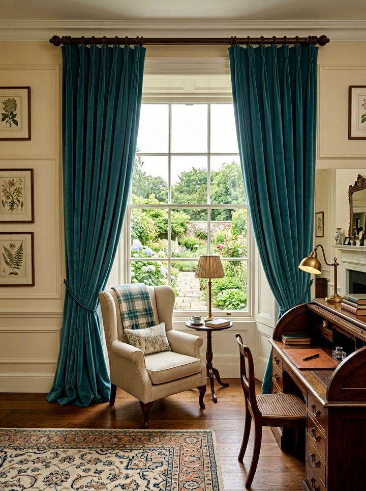 Teal window curtains - 30 traditional teal bedroom ideas