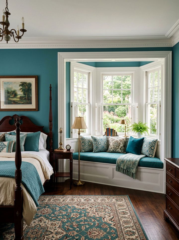Teal window seat cushion - 30 traditional teal bedroom ideas