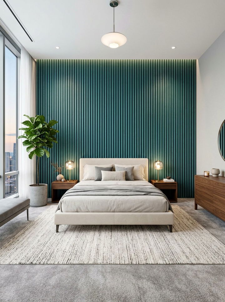 Teal wood paneling - 30 modern teal bedroom ideas