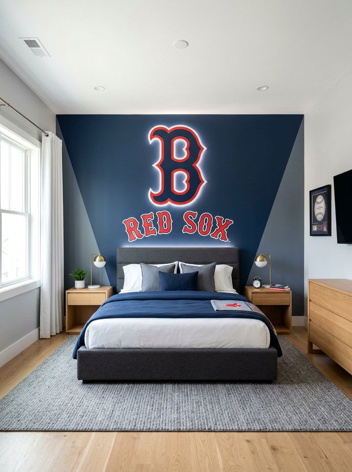 Team Logo Accent Wall - 30 baseball bedroom ideas